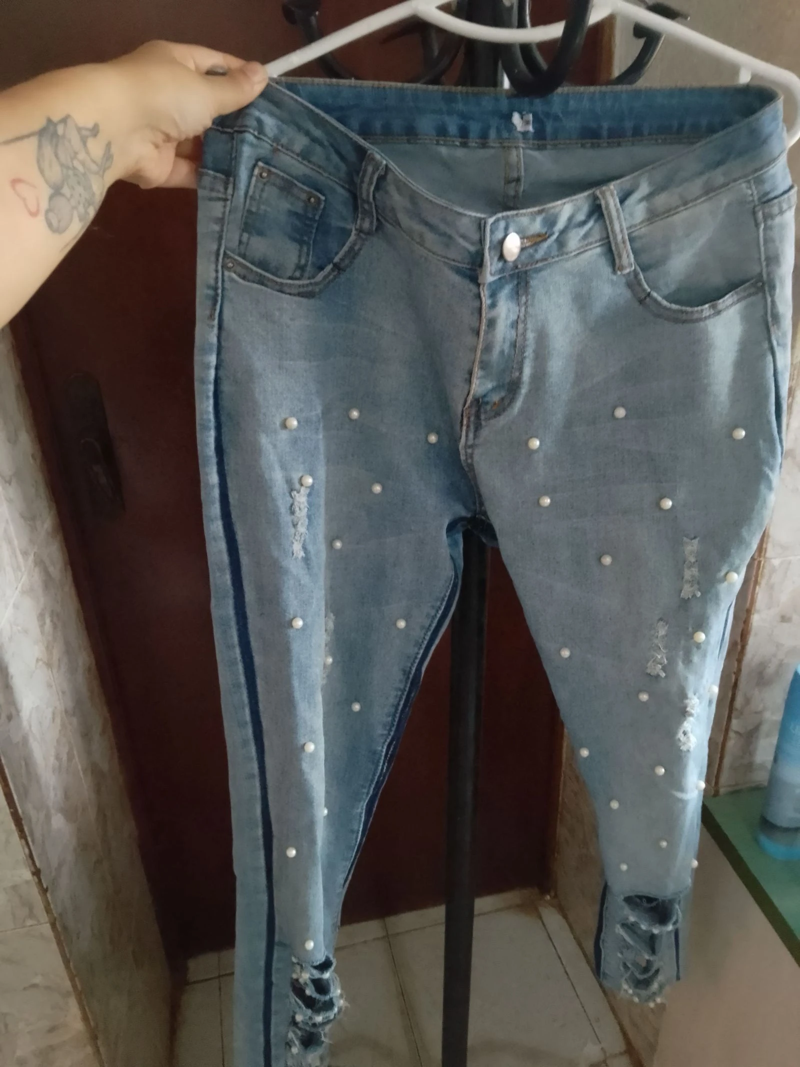 Denim pants with openings and balls – photo 2